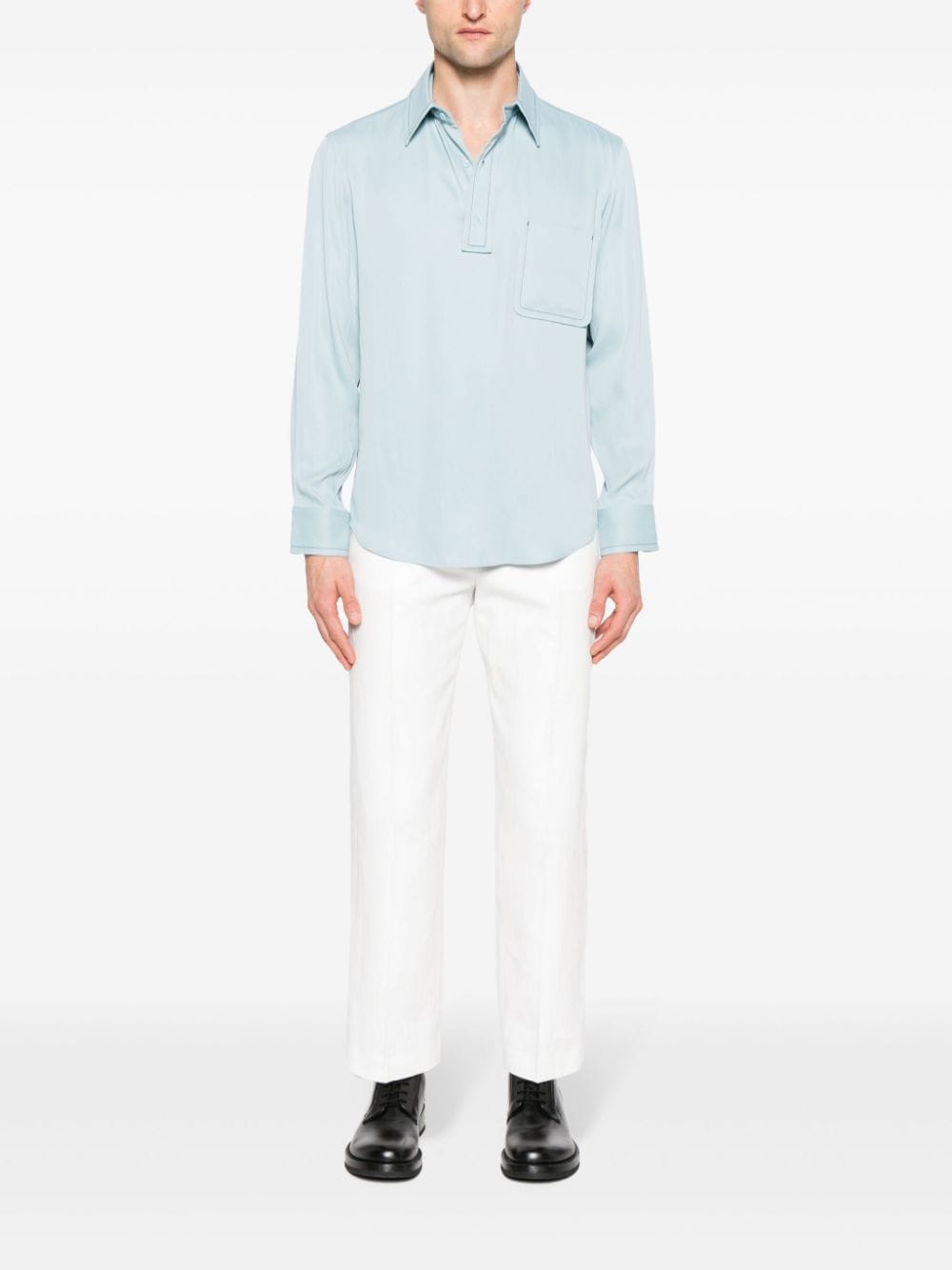 Shop Sandro Luca Button-up Twill Shirt In Blue