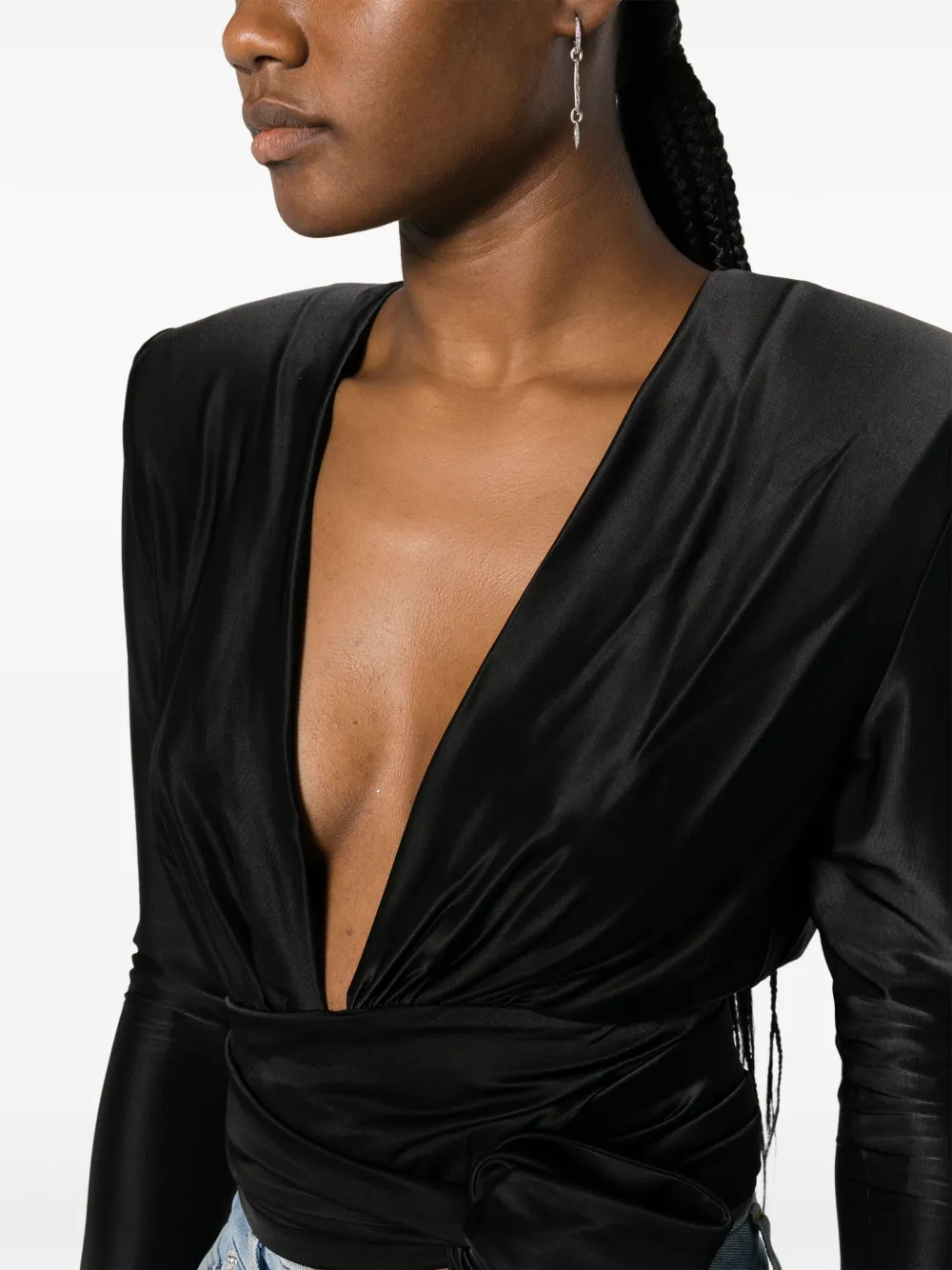 Alexandre Vauthier V-neck Tied-waist Blouse In Black