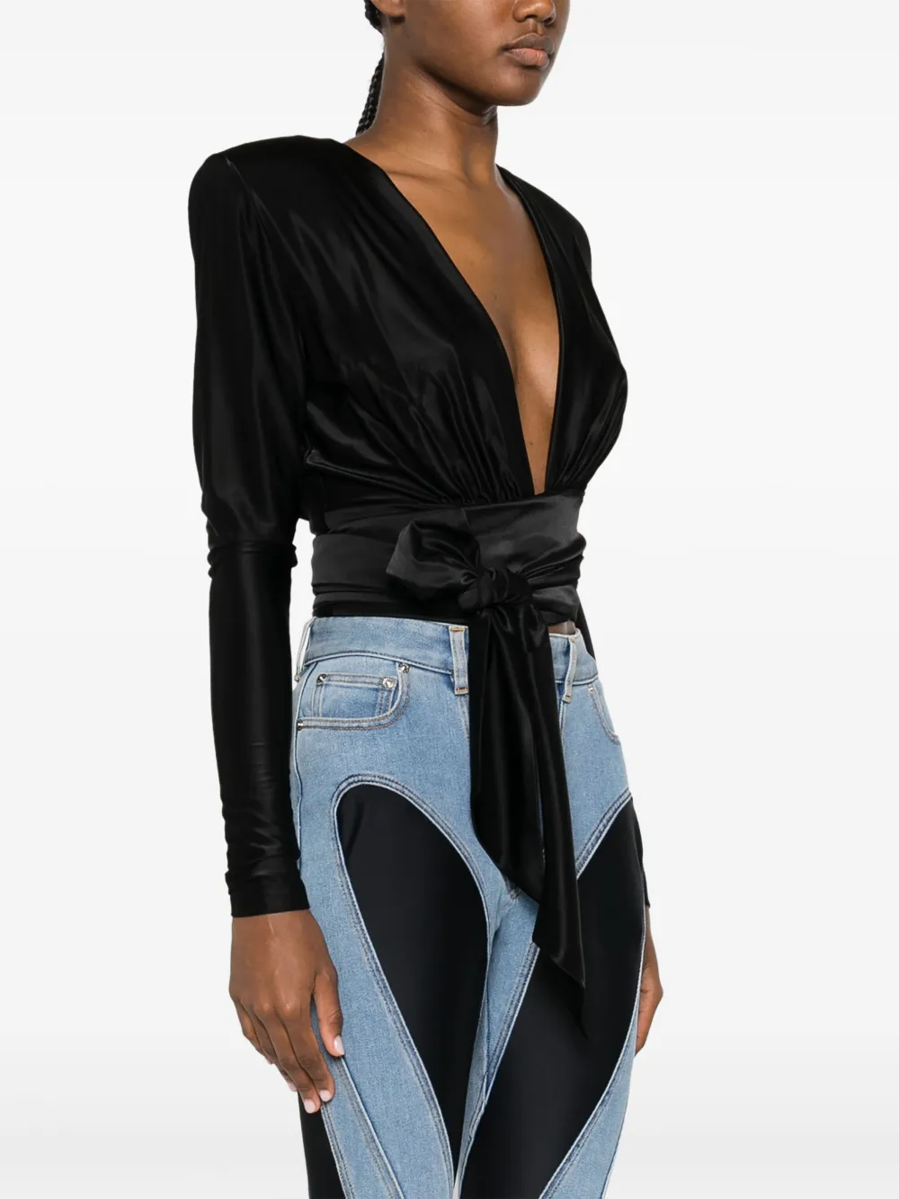 Alexandre Vauthier V-neck Tied-waist Blouse In Black