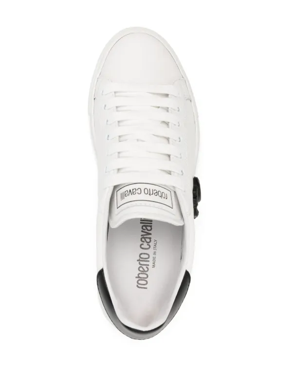 【Roberto Cavalli】 Mirrorレザースニーカー Roberto Cavalli Mirror Snake Leather Sneakers | White | FARFETCH