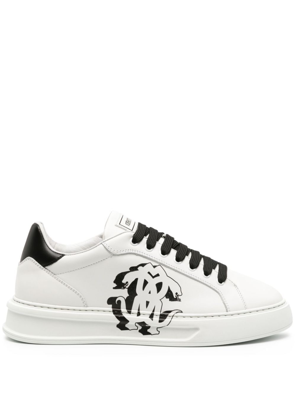 Roberto Cavalli Mirror Snake-print Leather Trainers In White