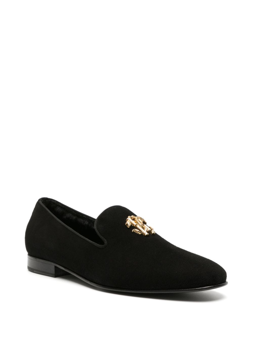 Shop Roberto Cavalli Logo-plaque Leather Loafers In Black