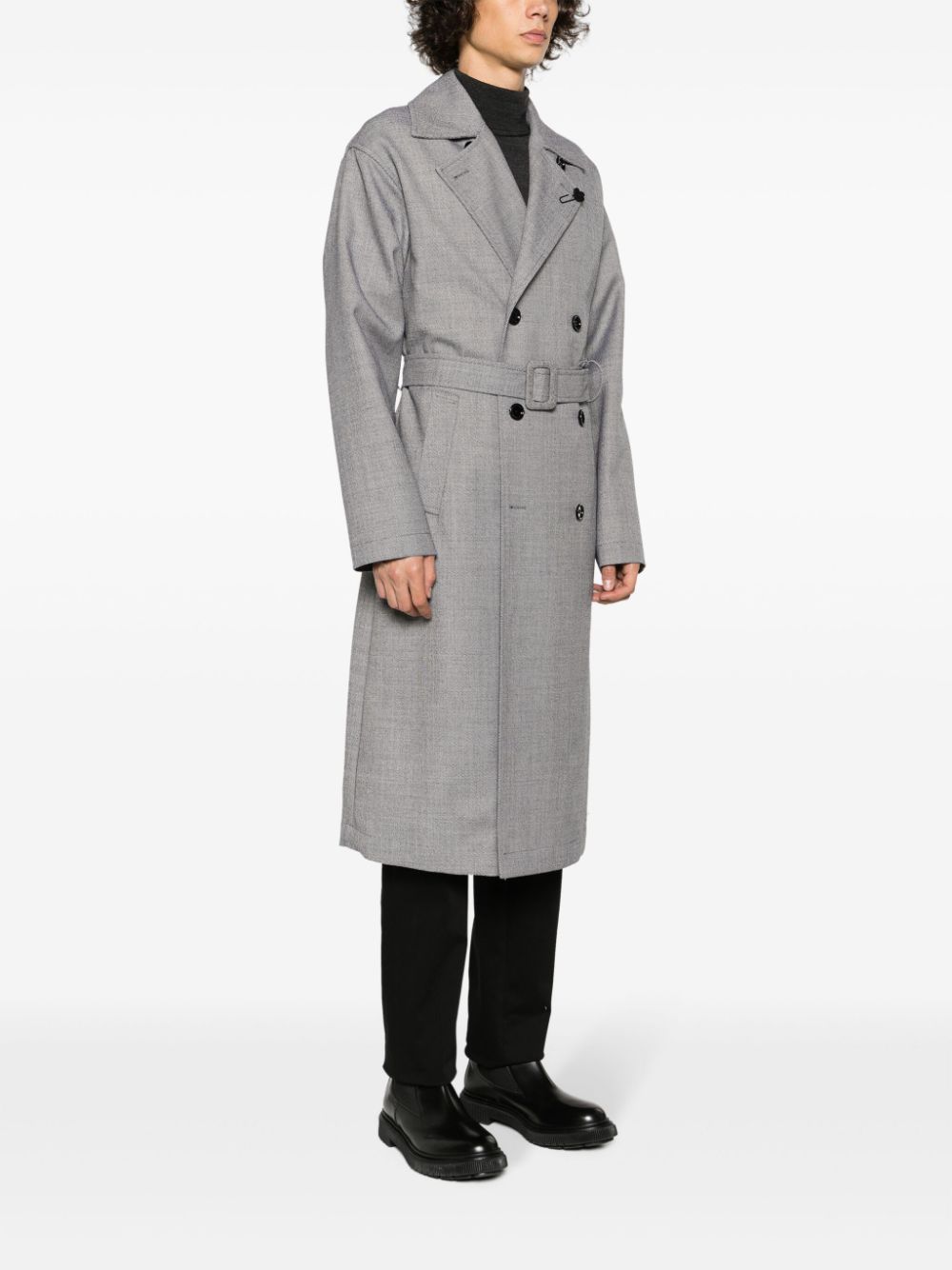 Shop Lardini Notched-lapels Wool Trench Coat In Grey
