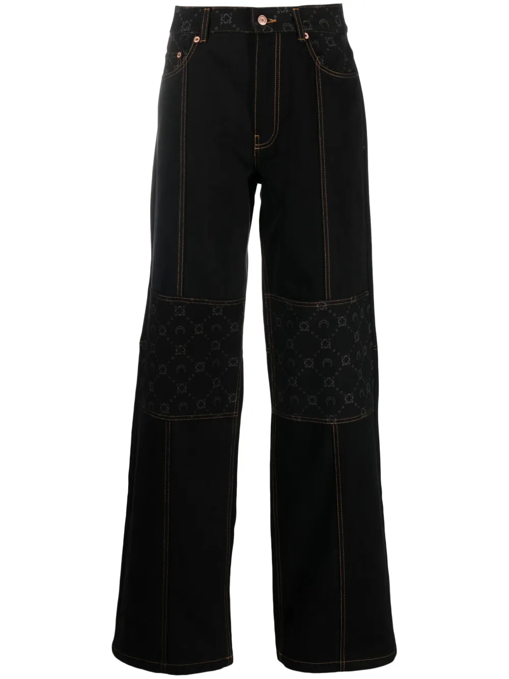 crescent moon-print straight-leg jeans