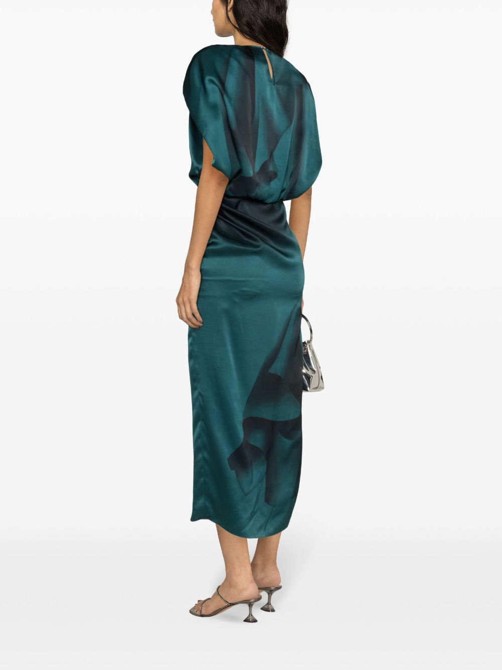 Shop Lanvin Draped Silk-satin Maxi Dress In Blue