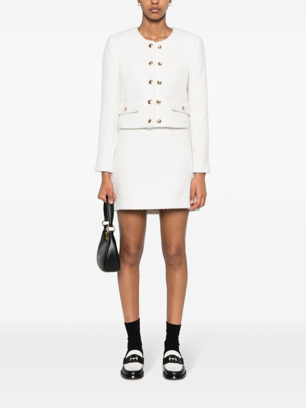 Shop Michael Michael Kors High-waisted Tweed Mini Skirt In White