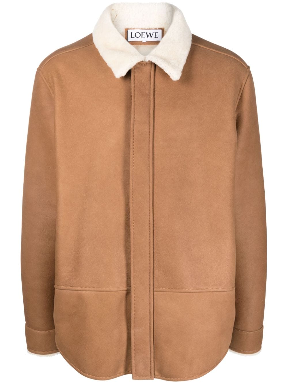 Loewe Anagram-embossed Leather Shirt Jacket In Brown