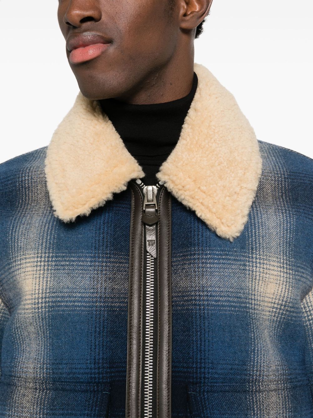 Shop Tom Ford Check-pattern Zip-up Bomber Jacket In Blue
