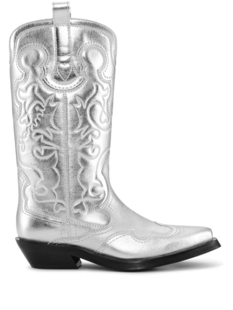 GANNI 40mm metallic leather Western boots