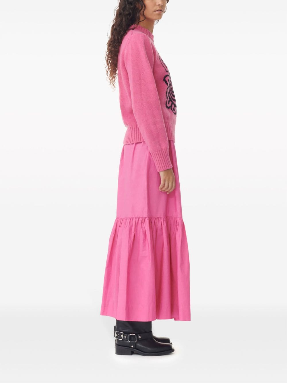 Shop Ganni Ruffled Organic-cotton Midi Skirt In Pink