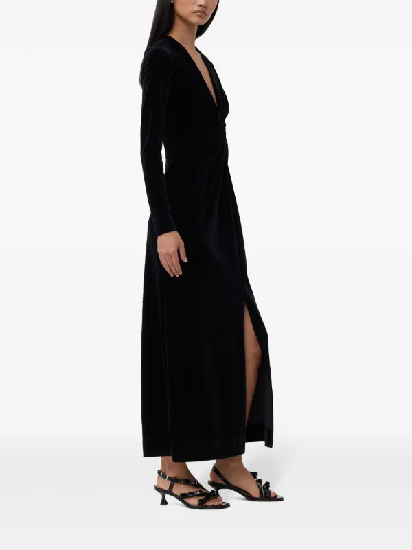 GANNI Ruched Velvet Maxi Dress | Black | FARFETCH
