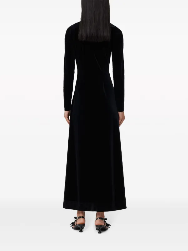 GANNI Ruched Velvet Maxi Dress | Black | FARFETCH
