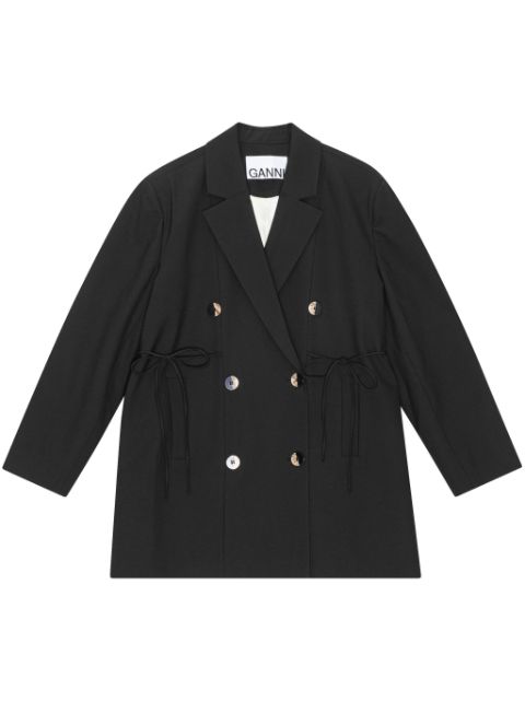 GANNI oversized string-tie double-breasted blazer Women