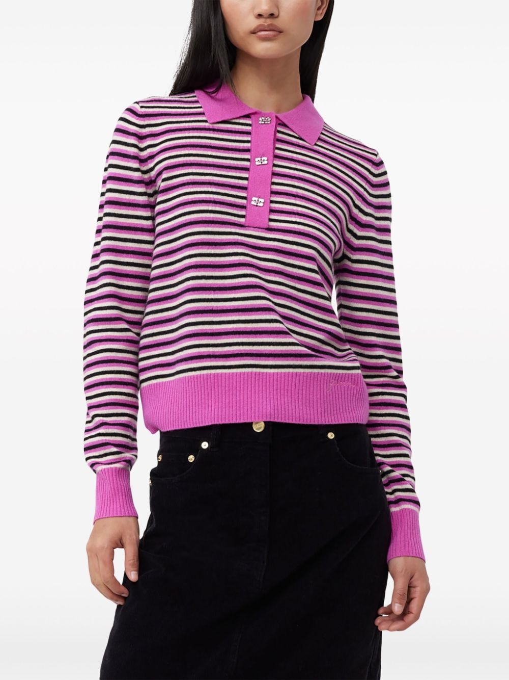 GANNI striped wool-blend jumper Roze