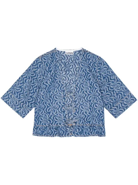 GANNI jacquard organic-cotton denim blouse