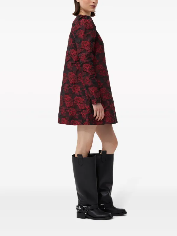 GANNI botanical-print Jacquard long-sleeve Minidress | Red