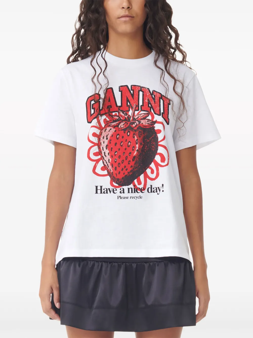 GANNI Strawberry logo-print T-shirt | White | FARFETCH AO GANNI Strawberry logo-print T-shirt | White | FARFETCH AO