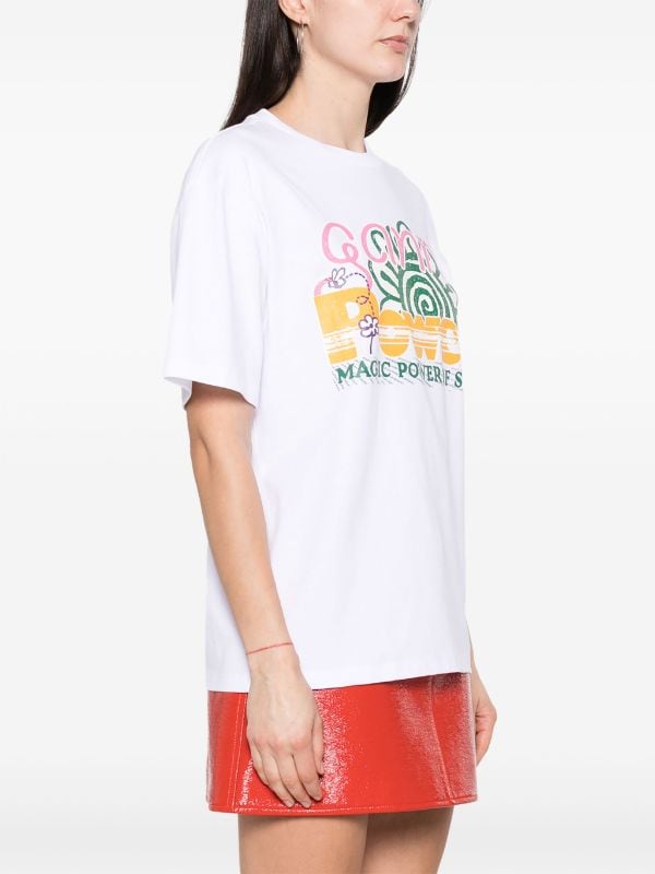 GANNI graphic-print organic-cotton Blend T-shirt - Farfetch