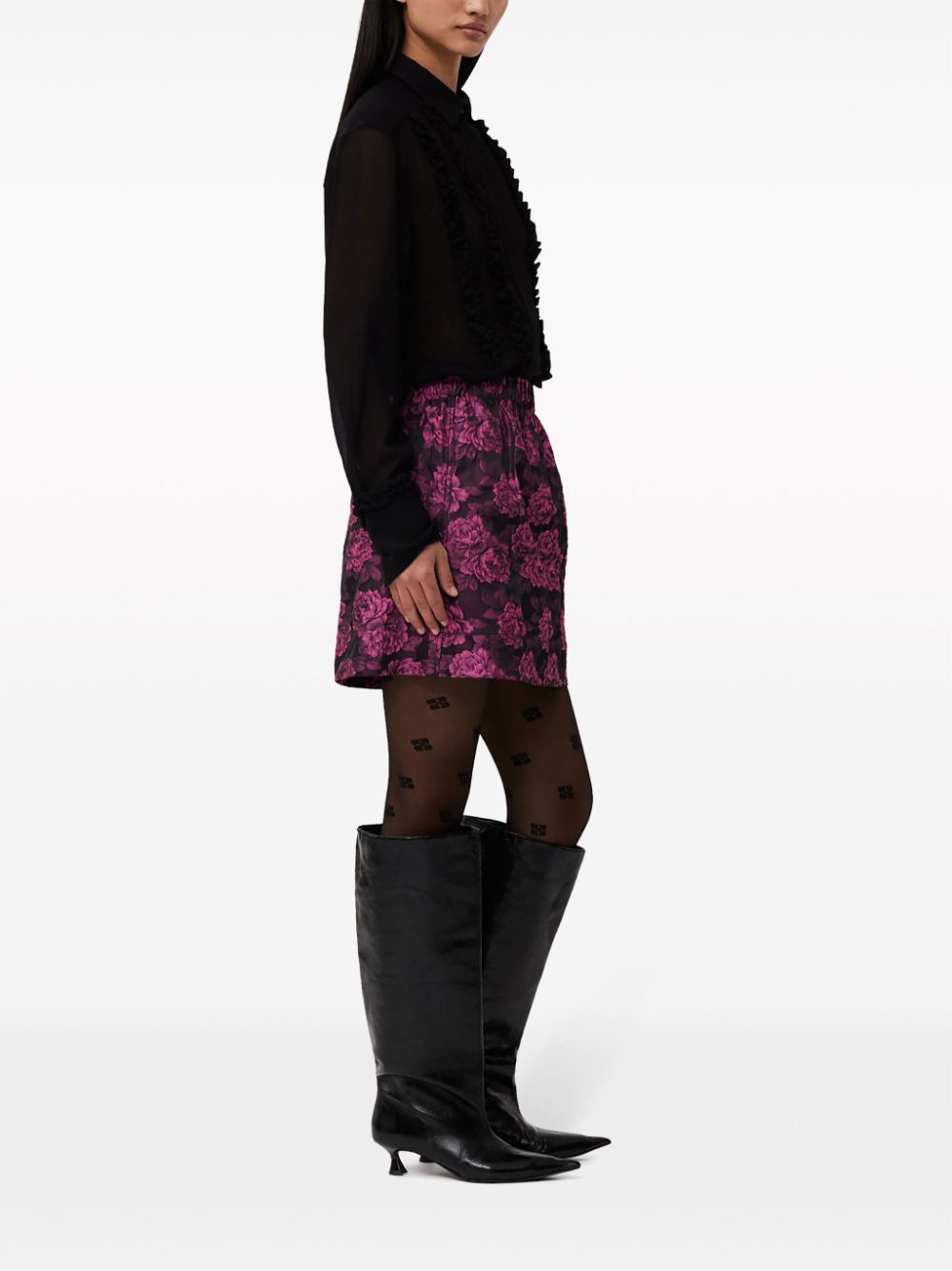 Shop Ganni Botanical-print Jacquard Miniskirt In Pink