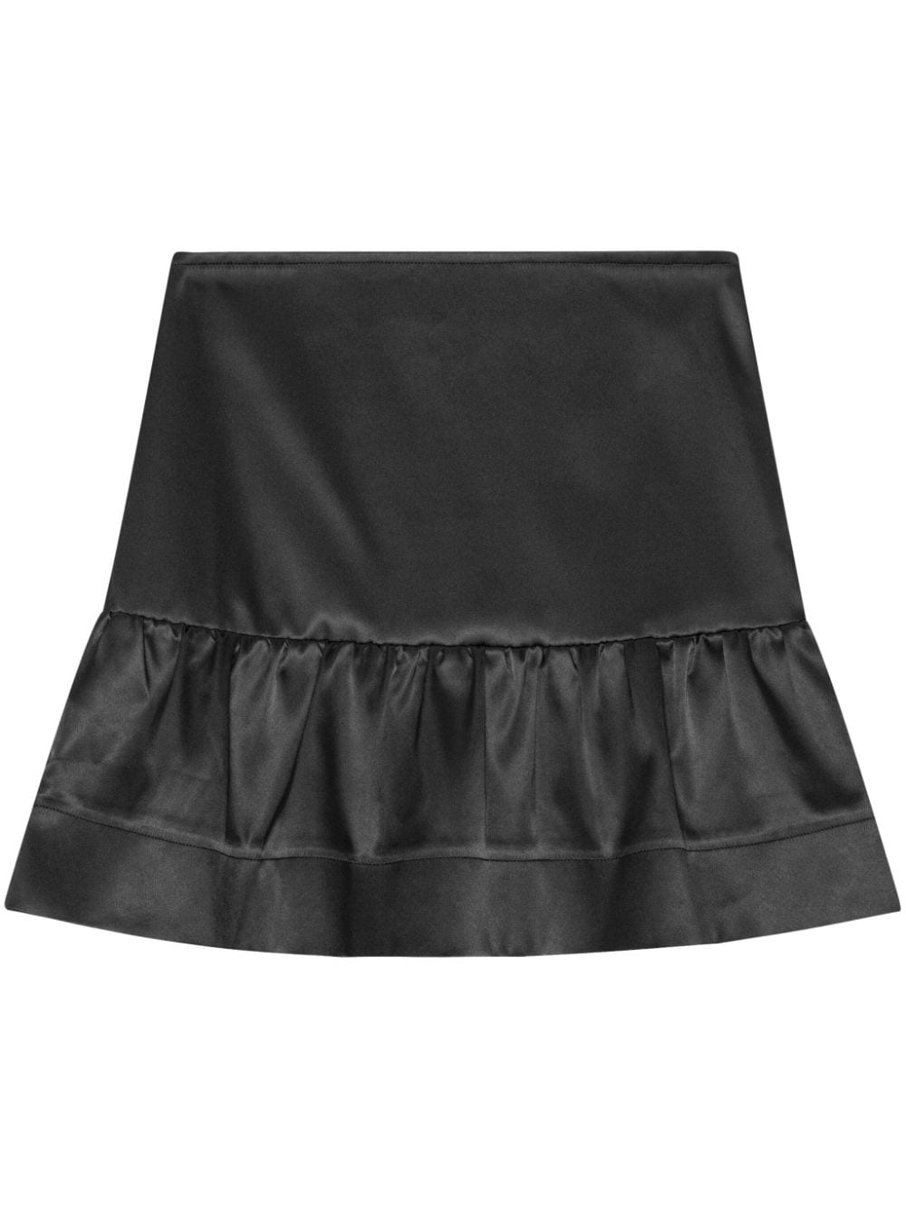 Ganni Satin-finish Ruffled Miniskirt In Black