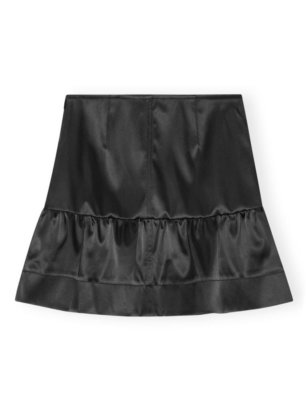 Shop Ganni Satin-finish Ruffled Miniskirt In Black