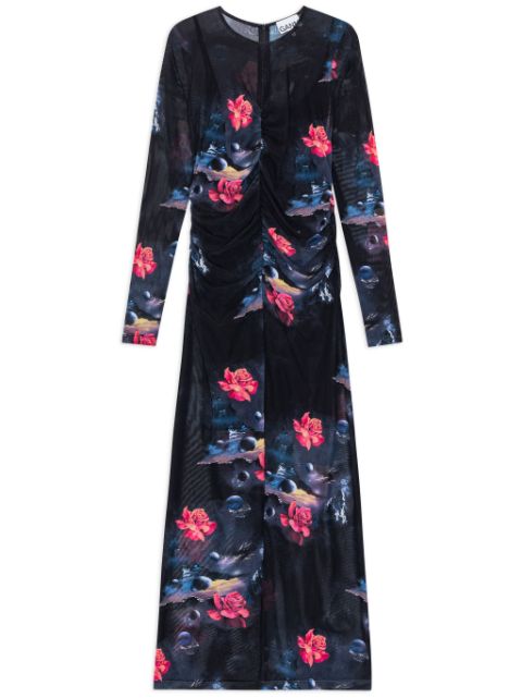 GANNI floral-print ruched maxi dress