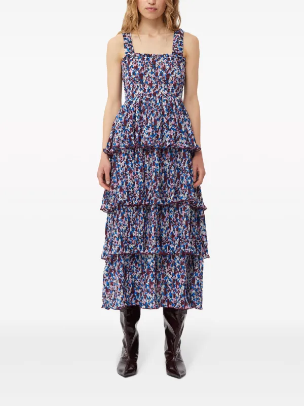 Ganni Crepe Dress Black Red Roses Floral Newman Georgette