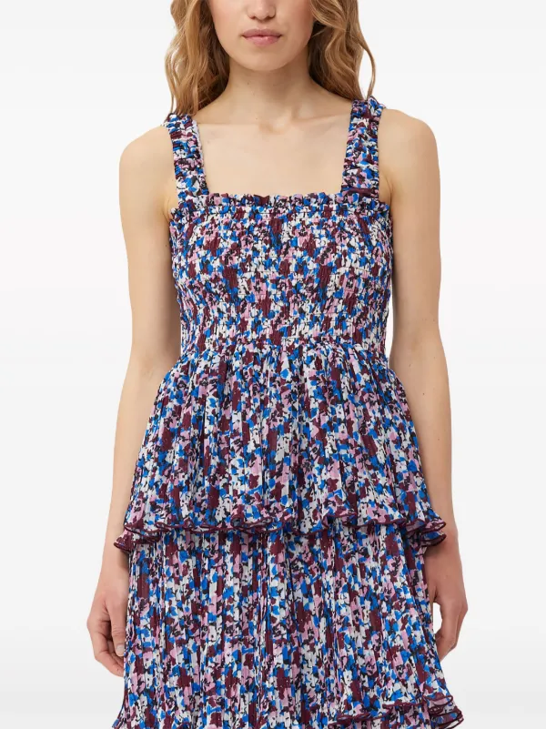 GANNI floral-print Layered Midi Dress | Blue | FARFETCH