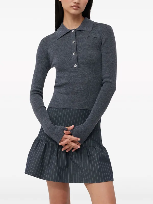 GANNI Striped Ruffled Miniskirt | Grey | FARFETCH AU