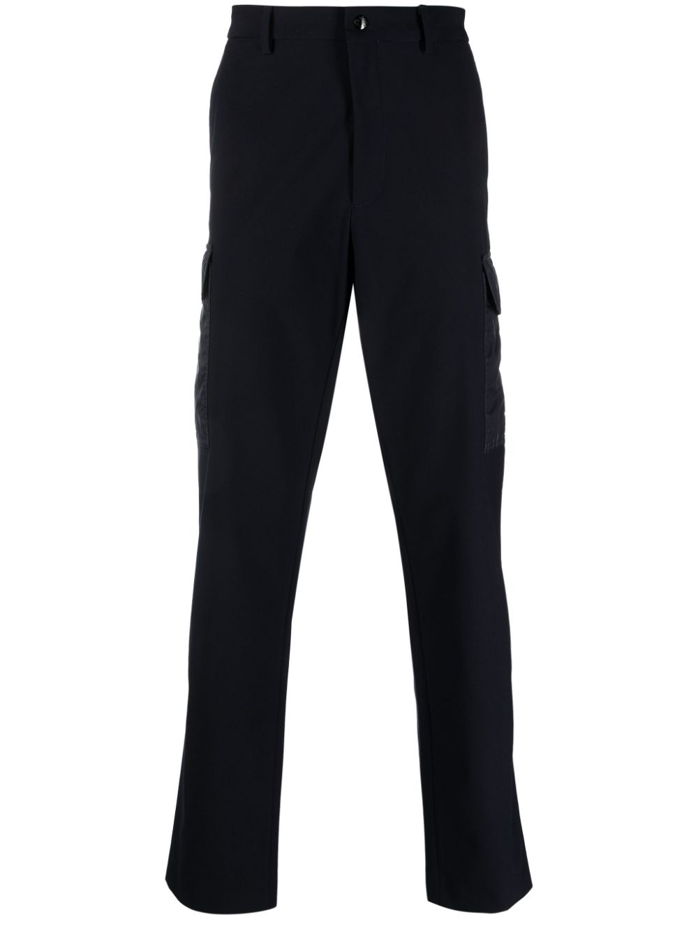 Shop Moncler Logo-patch Straight-leg Cargo Trousers In Blue