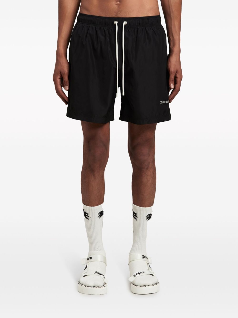 Shop Palm Angels Logo-embroidered Swim Shorts In Black