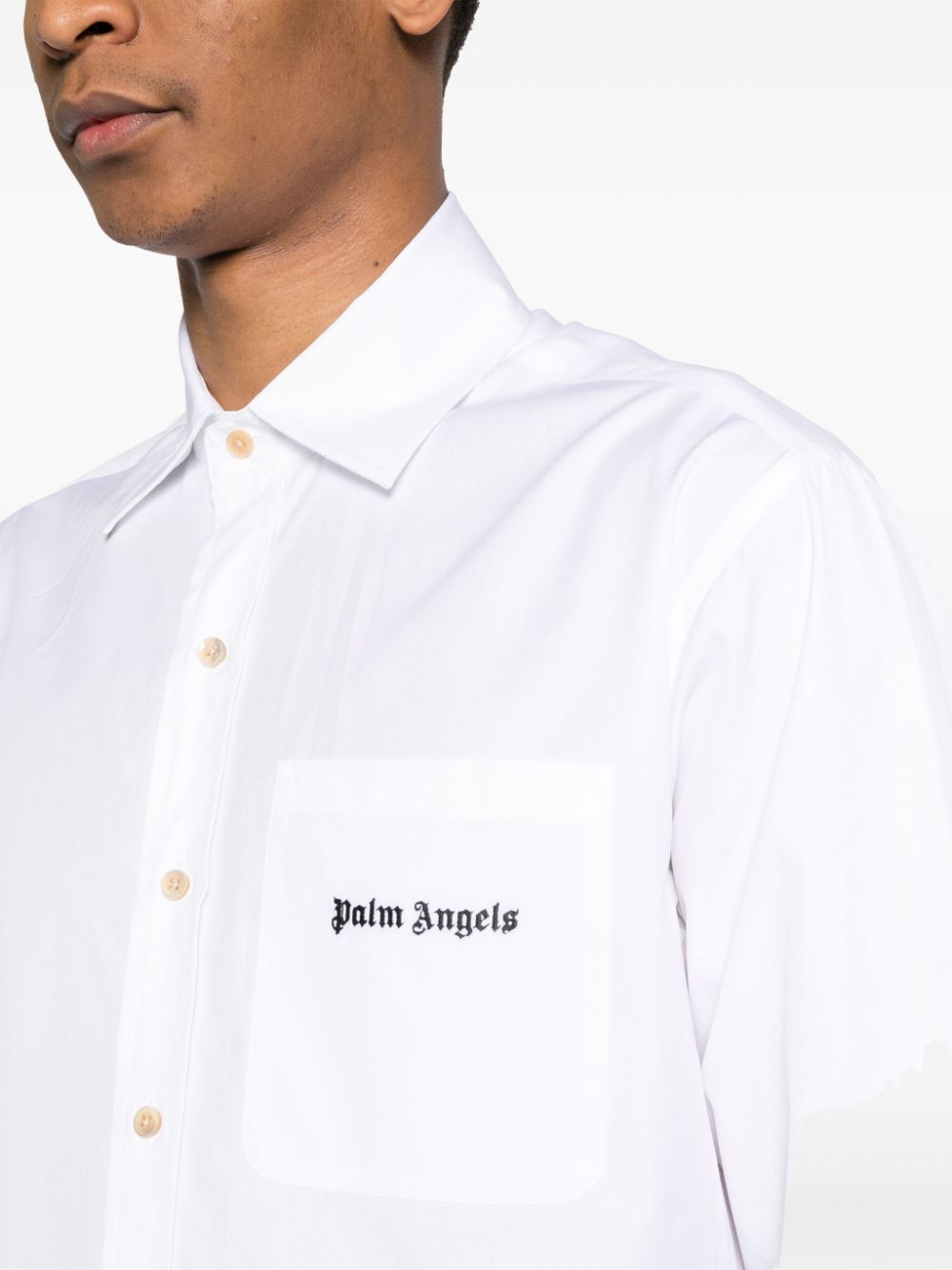 Shop Palm Angels Logo-embroidered Cotton Shirt In White