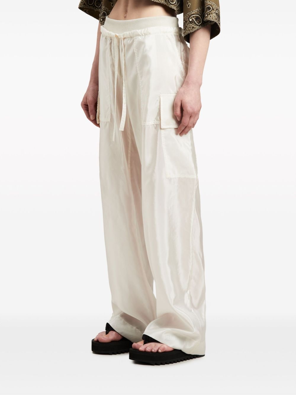 Shop Palm Angels Satin Parachute Trousers In Weiss