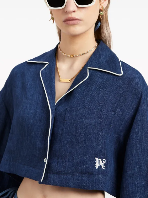 スーパーセール 半額 Angeles Palm Monogram Crop Denim Linen トップス