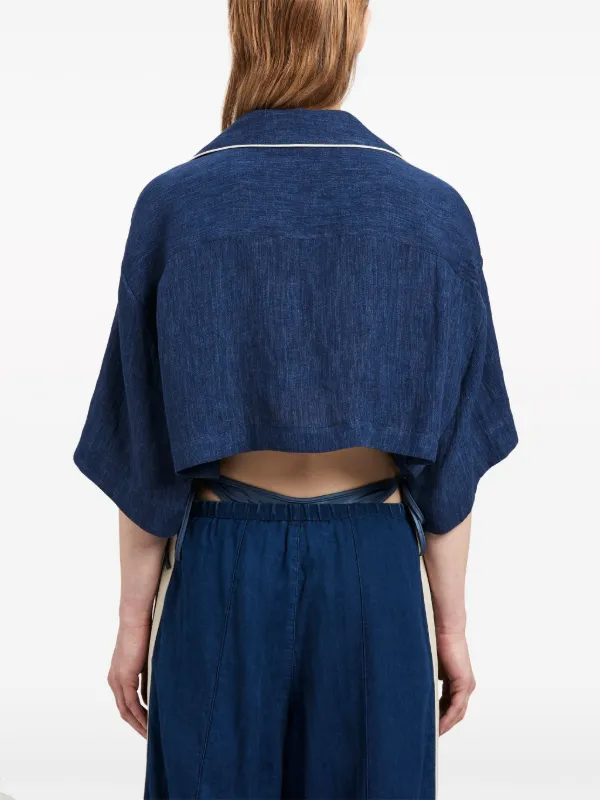 Palm Angeles Monogram Linen Denim Crop