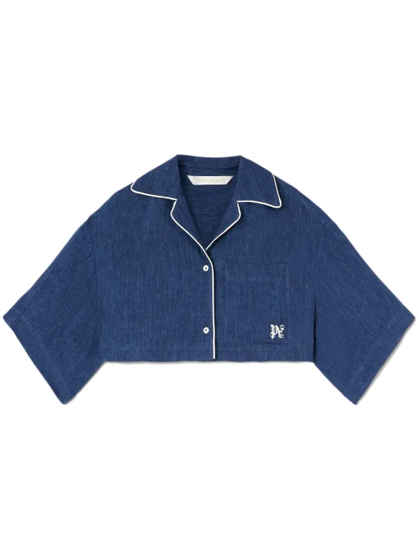 Palm Angeles Monogram Linen Denim Crop