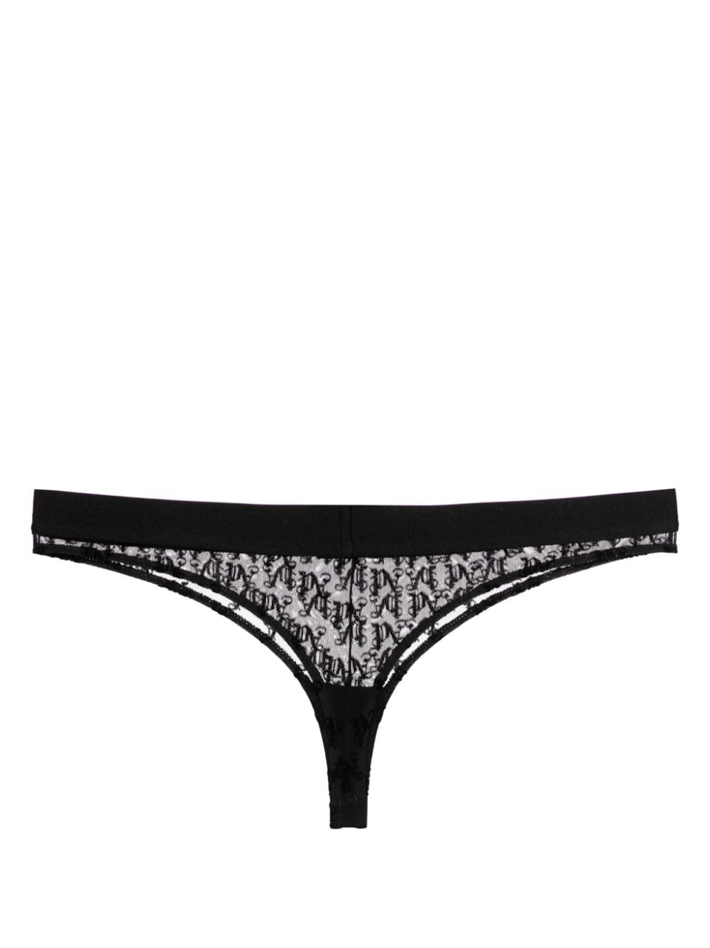 Shop Palm Angels Monogram-motif Lace Thong In Black