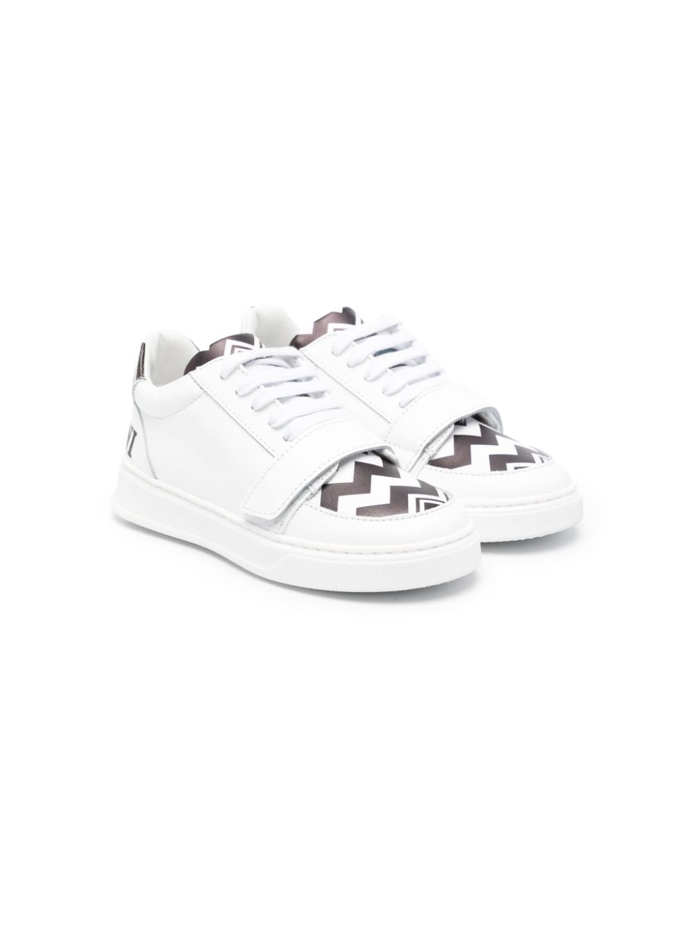 Missoni Kids' Zigzag-print Panelled Leather Sneakers In White