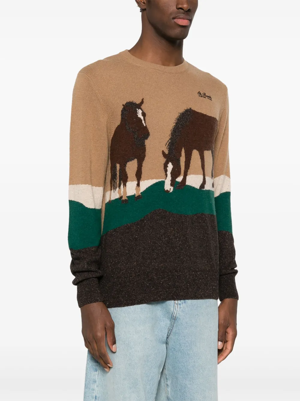 Mc2 Saint Barth Donegal Riding Crew Neck Jumper In Brown