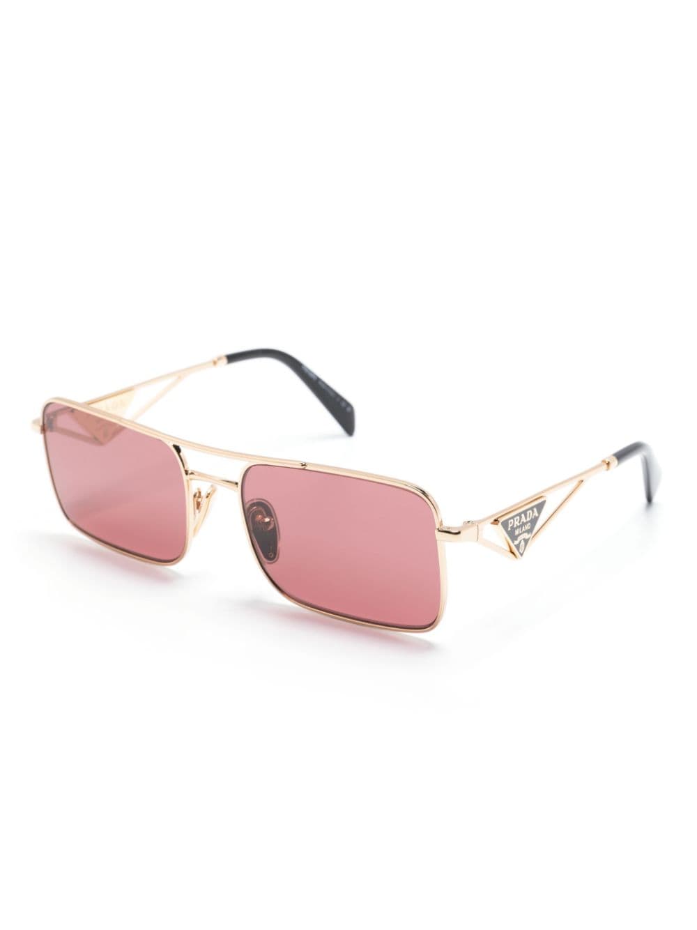 Shop Prada Logo-plaque Rectangle-frame Sunglasses In Gold