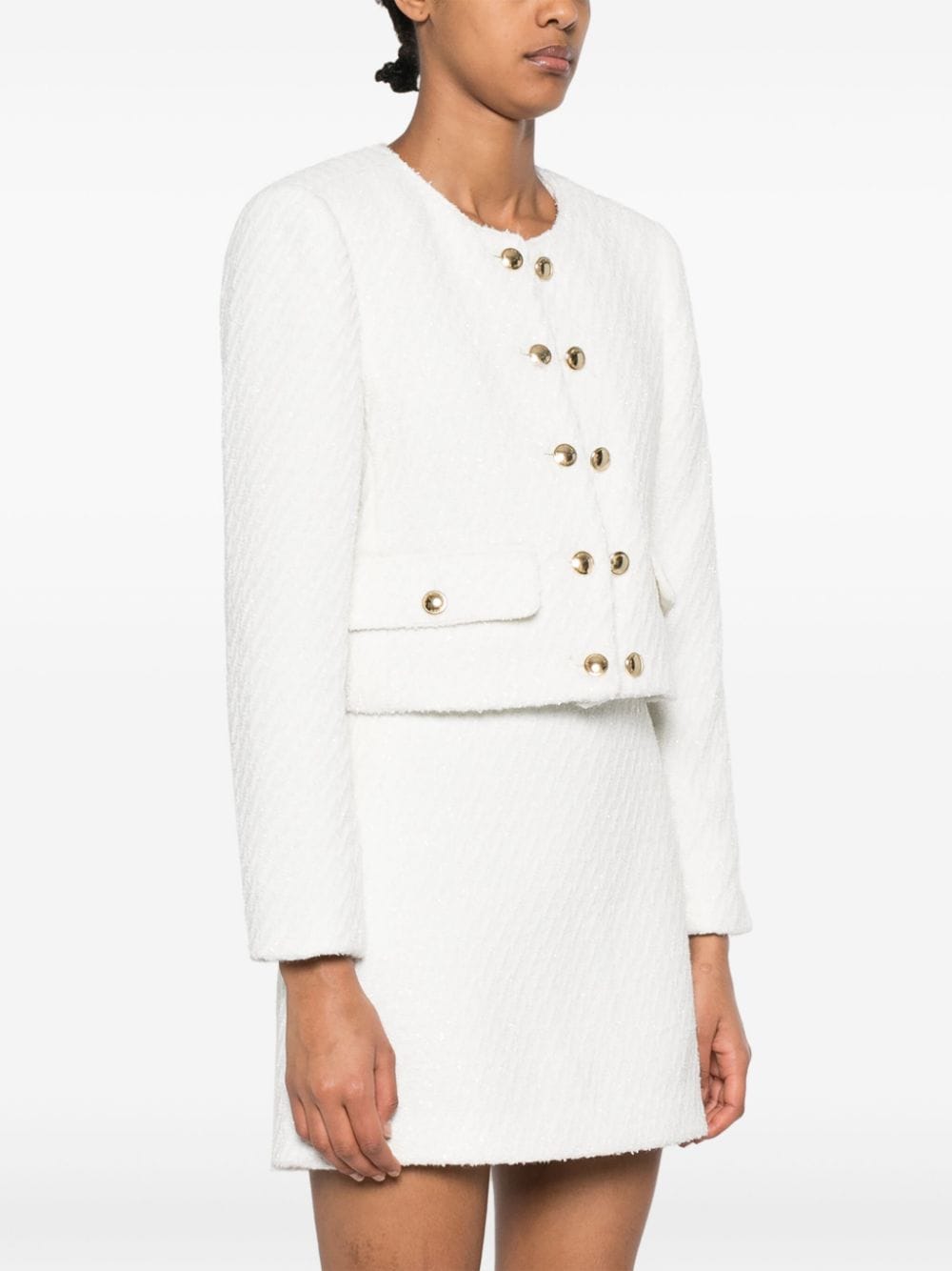Shop Michael Michael Kors Round-neck Bouclé Fitted Jacket In White