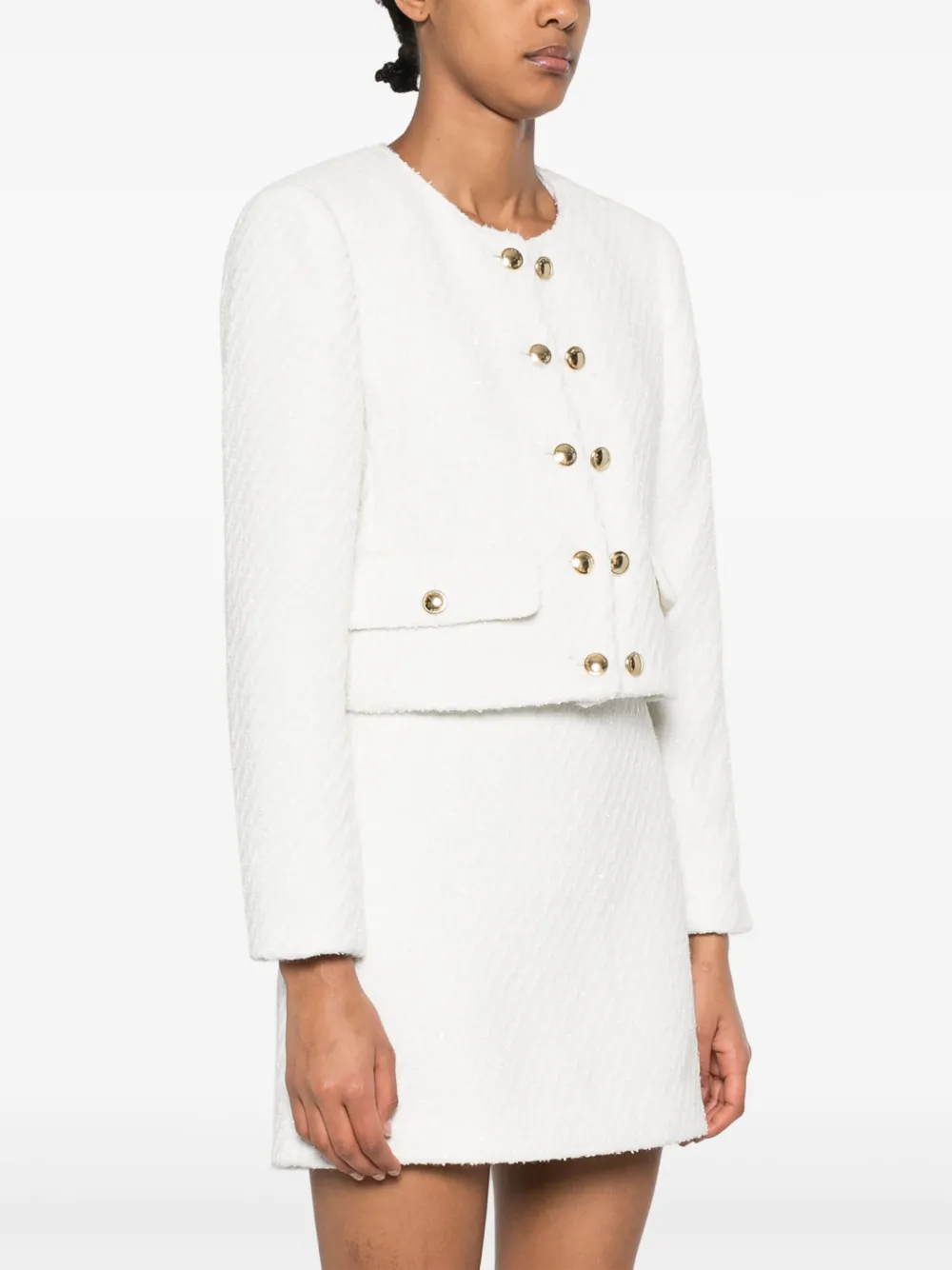 Michael Kors round-neck bouclé fitted jacket Wit