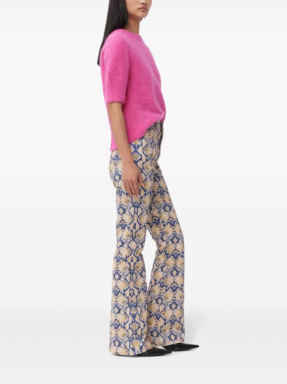 Shop Ganni Graphic-print Straight-leg Jeans In Blue