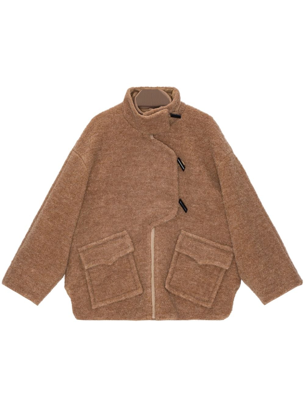 Shop Ganni Oversized Toggle-fastening Bouclé Jacket In Brown