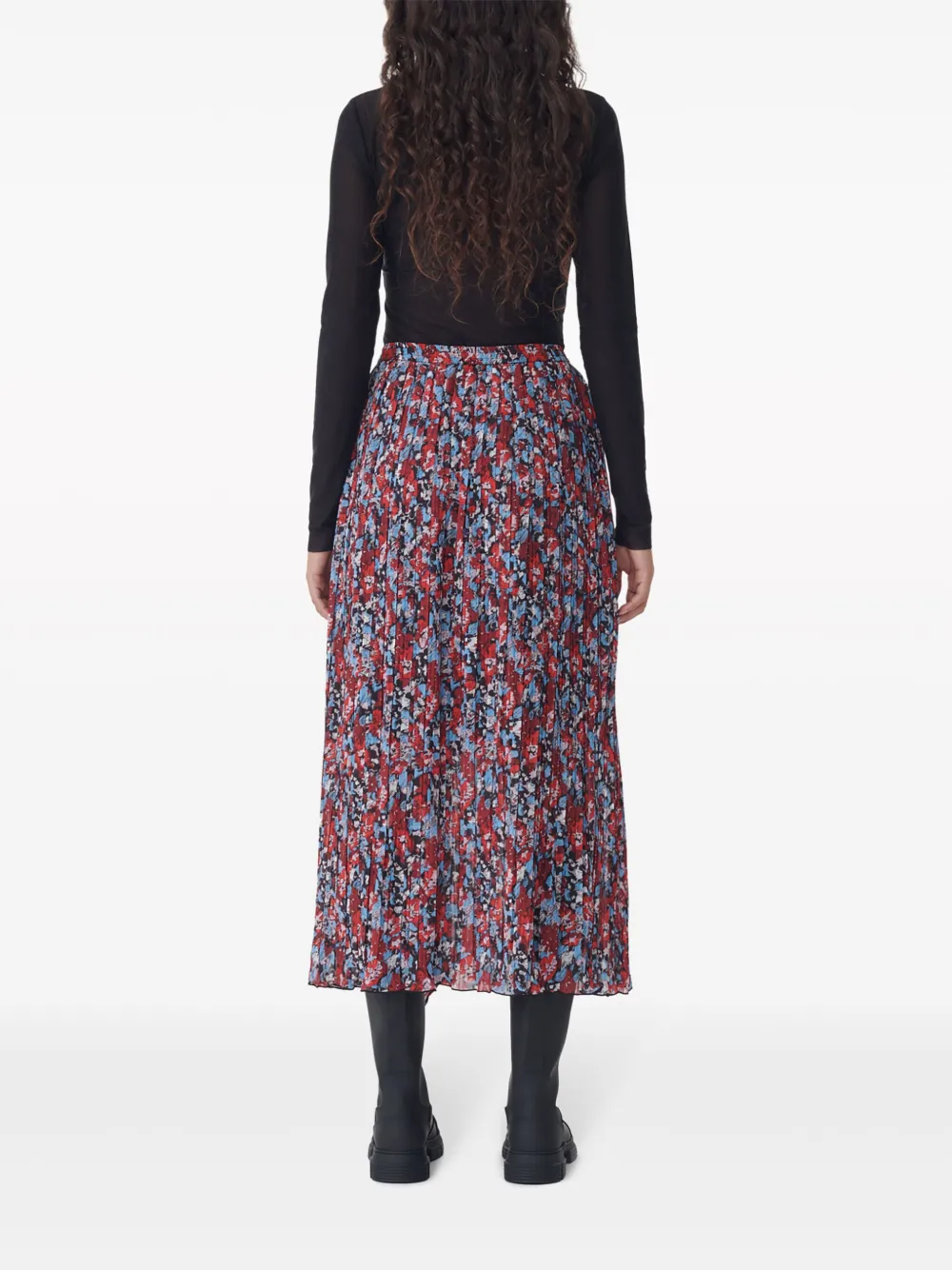 GANNI Midi-plooirok met bloemenprint Rood