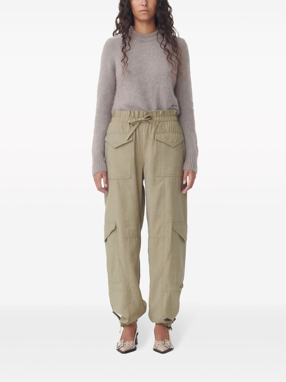 Shop Ganni Drawstring Cargo Pants In Green