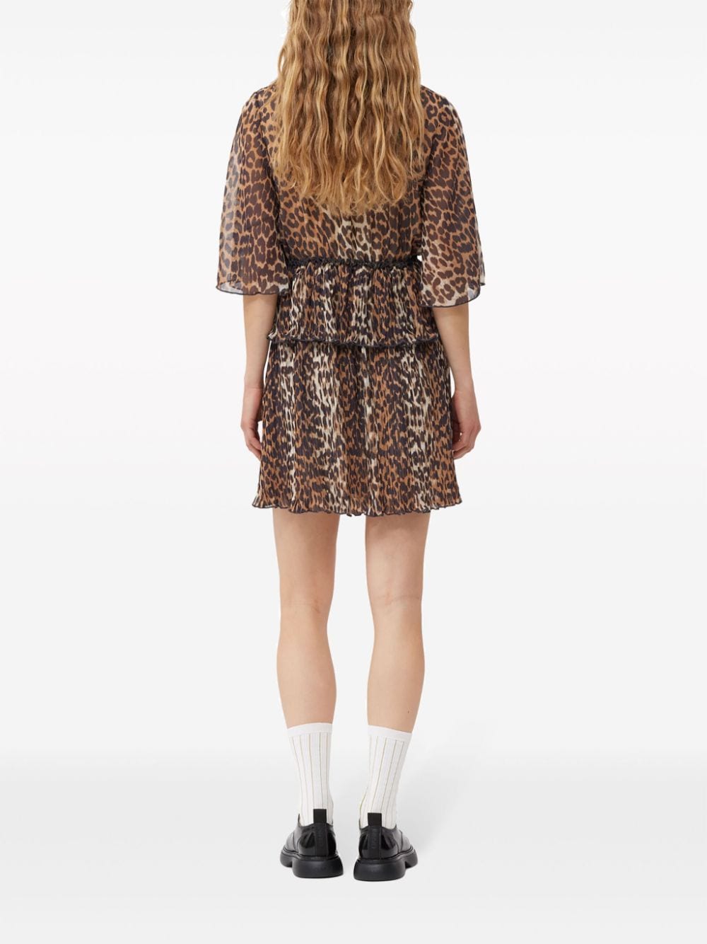 Shop Ganni Leopard-print Georgette Minidress In Brown
