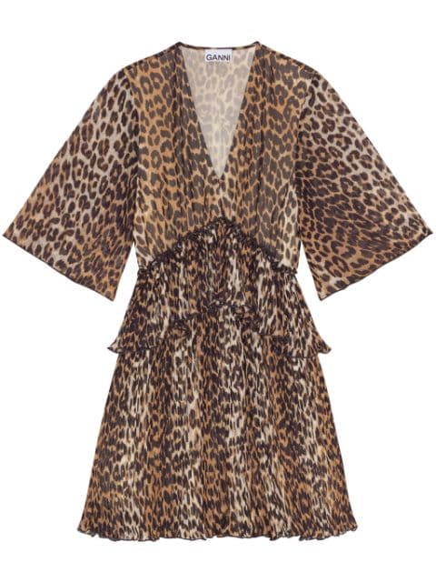 GANNI leopard-print georgette minidress