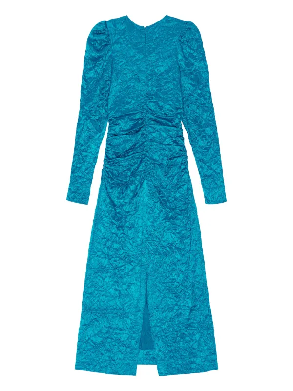 GANNI Crinckled Satin Midi Dress Blue FARFETCH CA