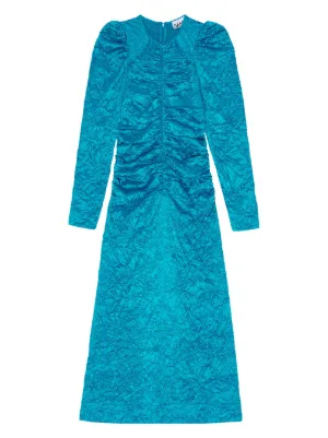 ganni blue sequin dress Ganni BLUE FLORAL CRINKLED SATIN LONG DRESS  Shop at the Mix